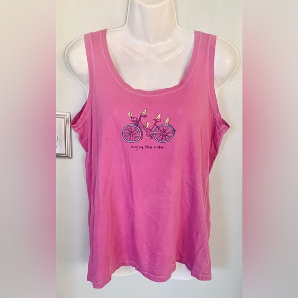 Life Is Good Enjoy the Ride Hot Pink Tank Top Women’s M 8-10 Bike Bicycle - Picture 2 of 4